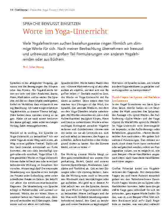 Vorschauseite 1: SPRACHE BEWUSST EINSETZEN Worte im Yoga-Unterricht