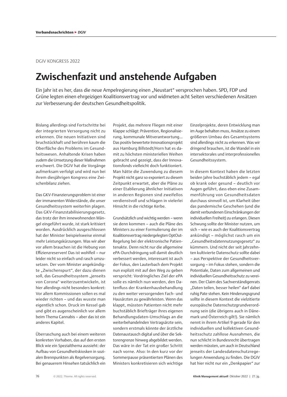 Vorschauseite 1: DGIV KONGRESS 2022: Zwischenfazit und anstehende Aufgaben