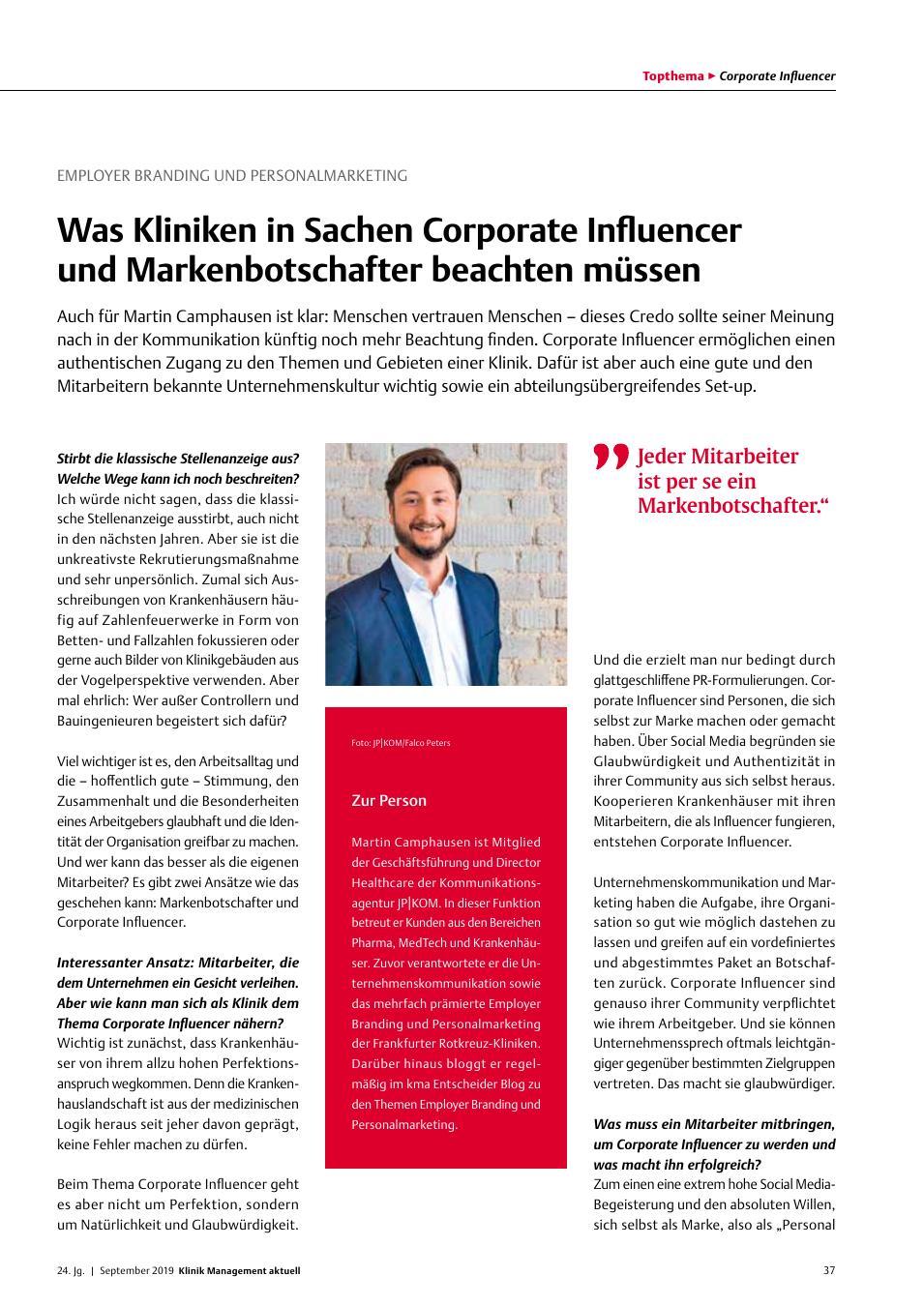 Vorschauseite 1: Employer Branding und Personalmarketing: Was Kliniken in Sachen Corporate Influencer und Markenbotschafter beachten müssen
