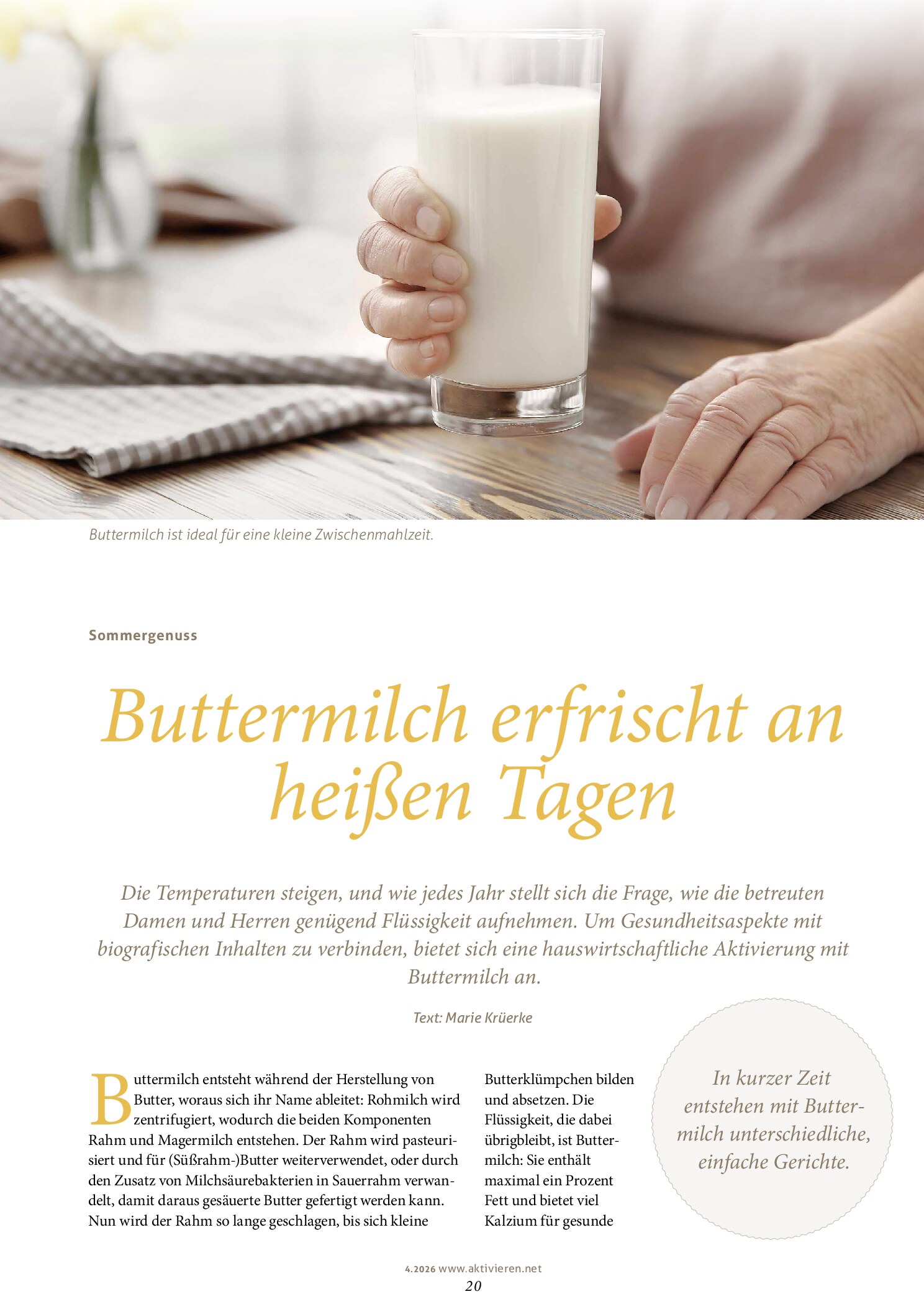 Vorschauseite 1: Buttermilch erfrischt an heißen Tagen