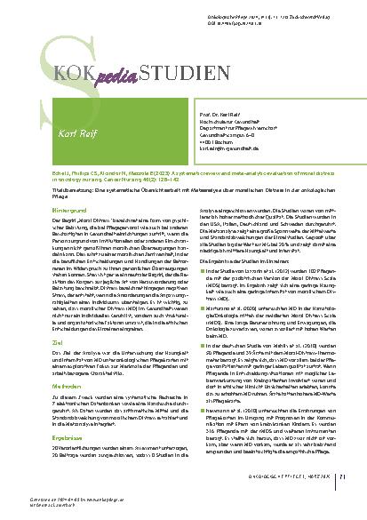 Vorschauseite 1: Titelübersetzung: Eine systematische Übersichtsarbeit mit Metaanalyse über moralischen Distress in der onkologischen Pflege