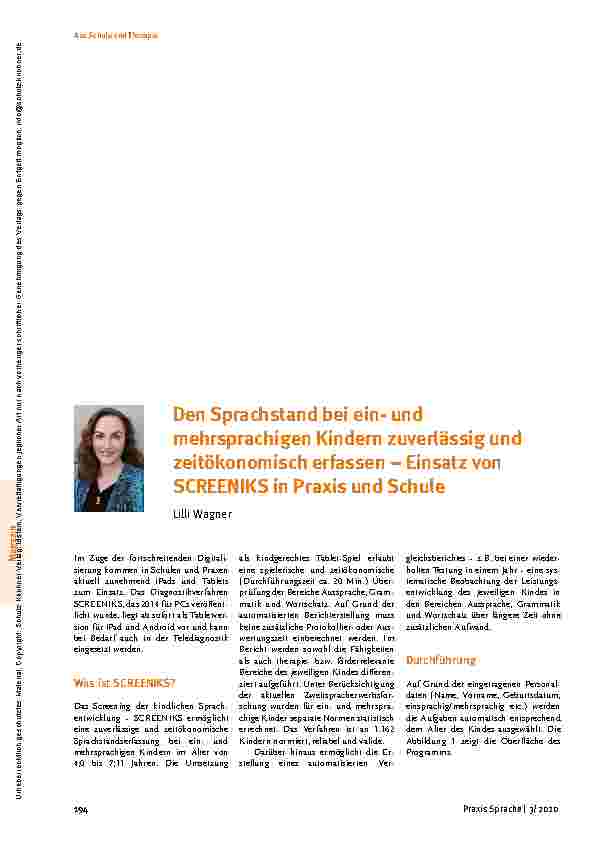 Vorschauseite 1: Den Sprachstand bei einund mehrsprachigen Kindern zuverlässig und zeitökonomisch erfassen – Einsatz von SCREENIKS in Praxis und Schule