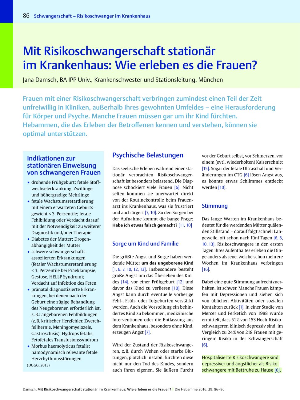 Vorschauseite 1: Mit Risikoschwangerschaft stationär im Krankenhaus: Wie erleben es die Frauen?