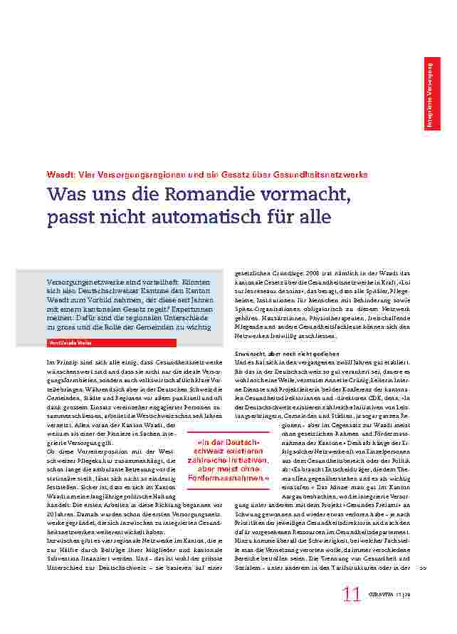 Vorschauseite 1: Was uns die Romandie vormacht, passt nicht automatisch für alle.