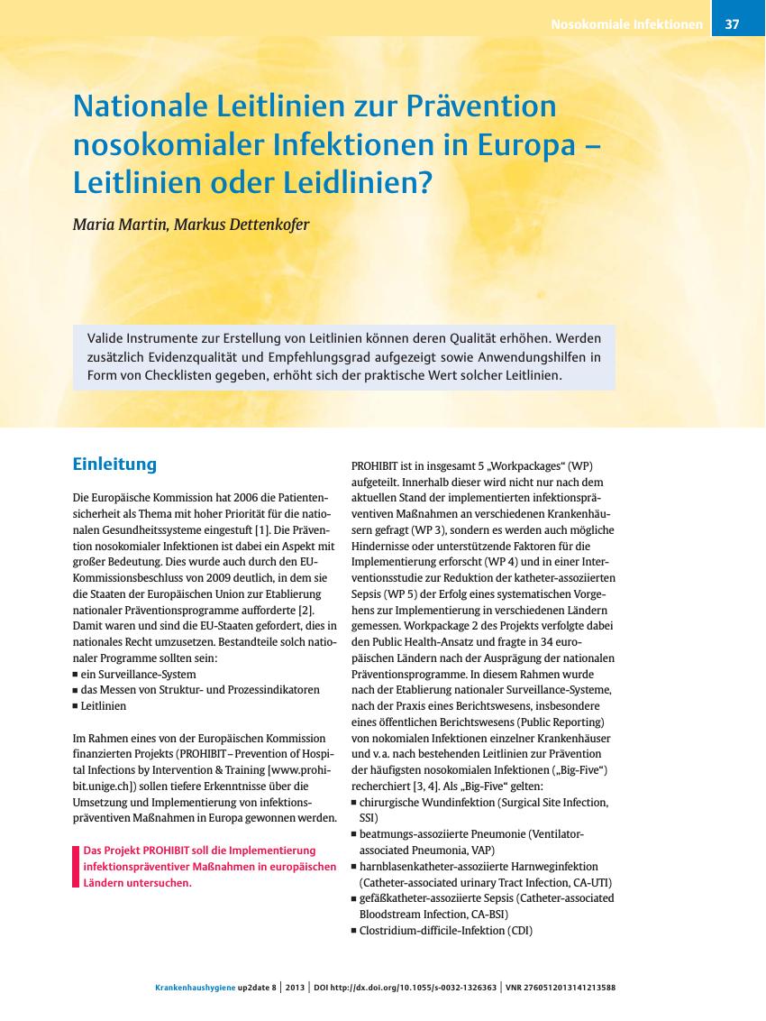 Vorschauseite 1: Nationale Leitlinien zur Prävention nosokomialer Infektionen in Europa – Leitlinien oder Leidlinien?