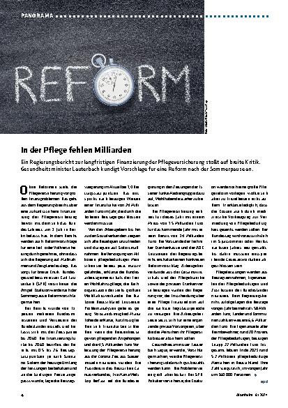 Vorschauseite 1: In der Pflege fehlen Milliarden.