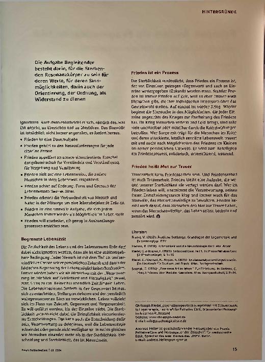 Vorschauseite 2: Hospizarbeit ist Friedensarbeit. Mut zur Trauer finden.