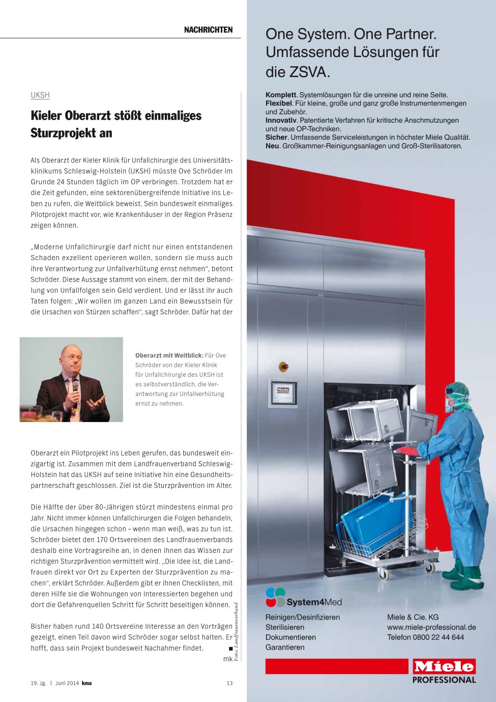 Vorschauseite 1: Kieler Oberarzt stößt einmaliges Sturzprojekt an