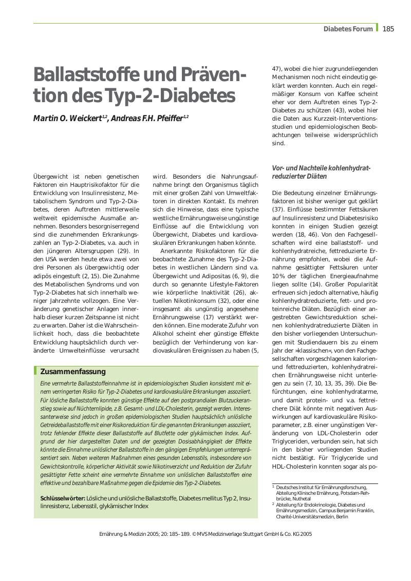 Vorschauseite 1: Ballaststoffe und Prävention des Typ-2-Diabetes