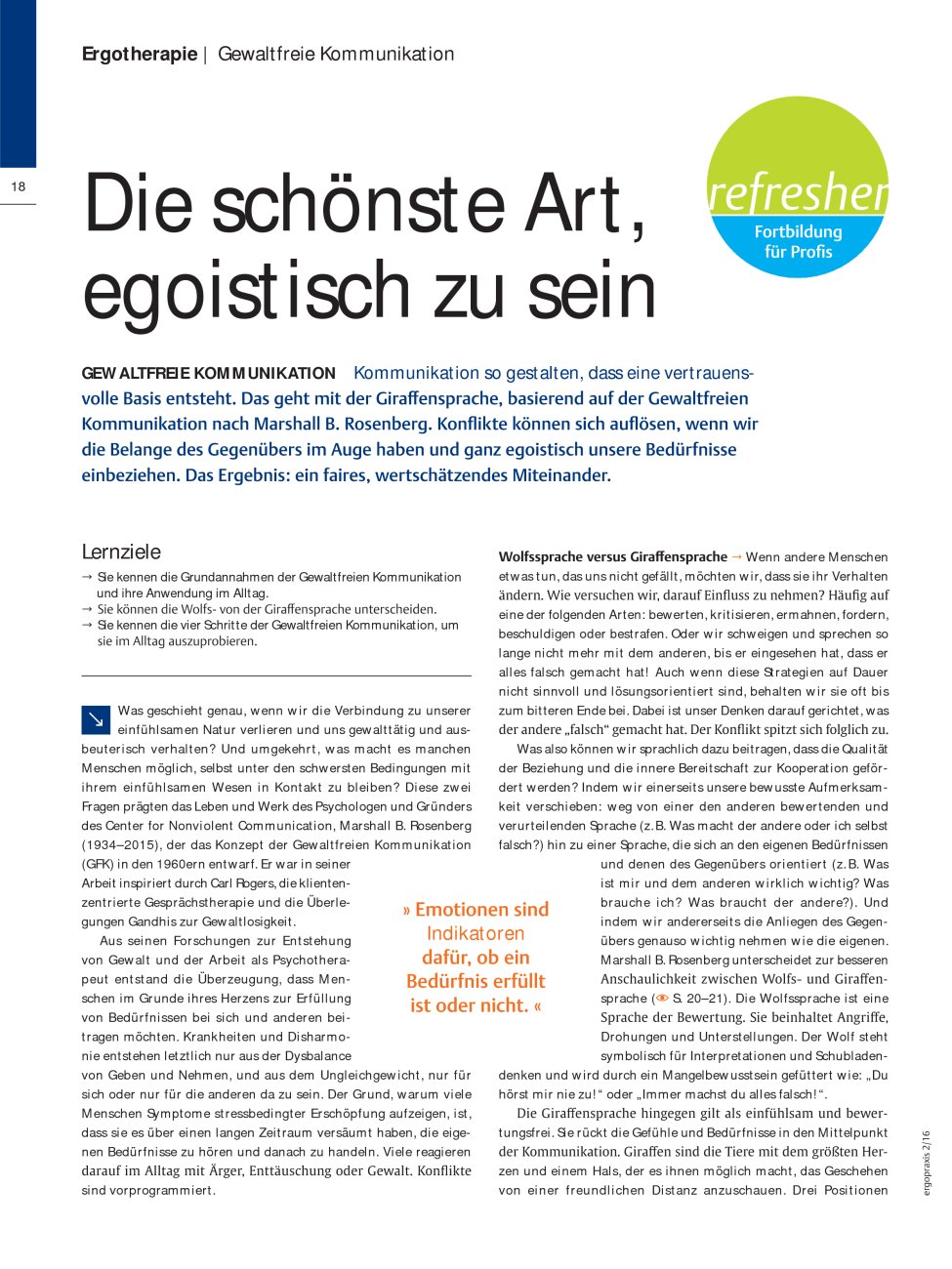 Vorschauseite 1: Die schönste Art, egoistisch zu sein ? Gewaltfreie Kommunikation