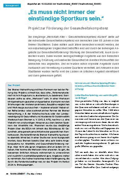Vorschauseite 1: „Es muss nicht immer der einstündige Sportkurs sein. “ Projekt zur Förderung der Gesundheitskompetenz