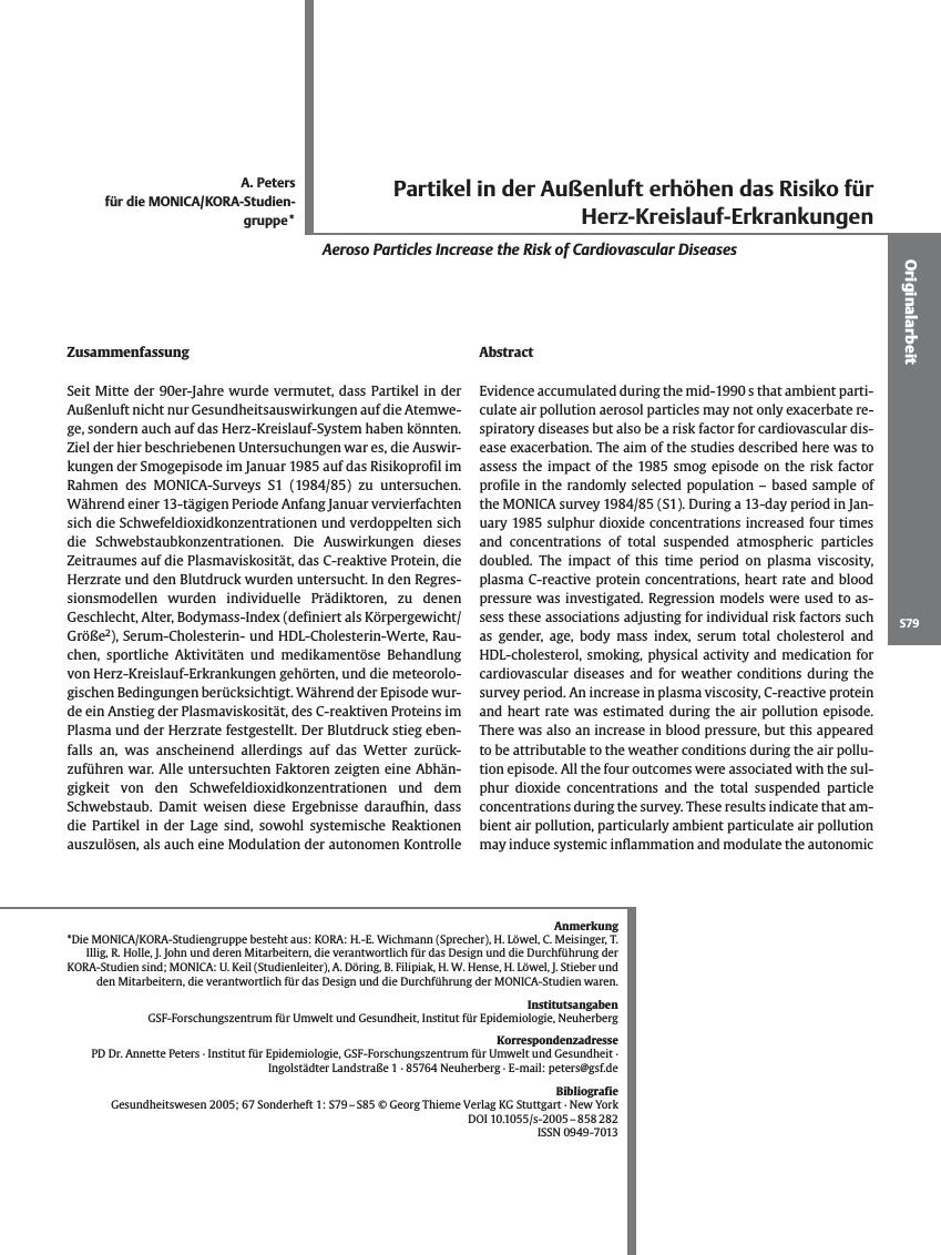Vorschauseite 1: Partikel in der Außenluft erhöhen das Risiko für Herz-Kreislauf-Erkrankungen