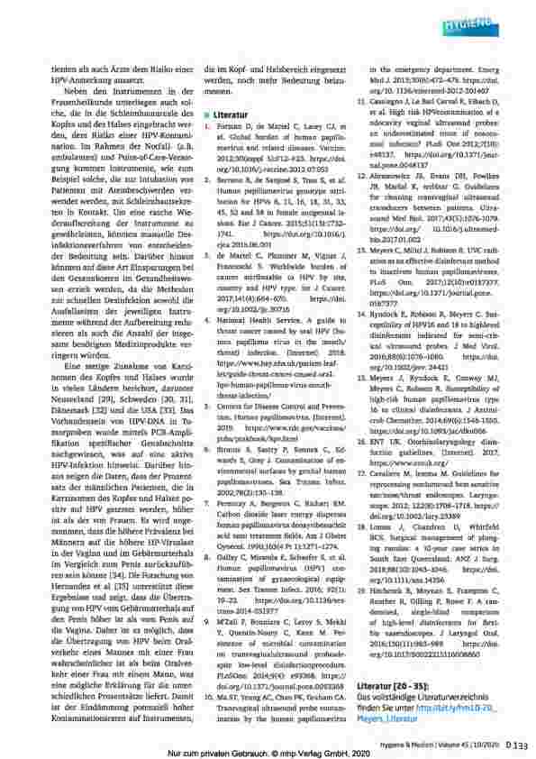 Vorschauseite 5: Die Fähigkeit von zwei Chlordioxid-Produkten, humane Papillomaviren auf endokavitären Ultraschallsonden und aus der Praxis Nasopharyngoskopen zu inaktivieren.