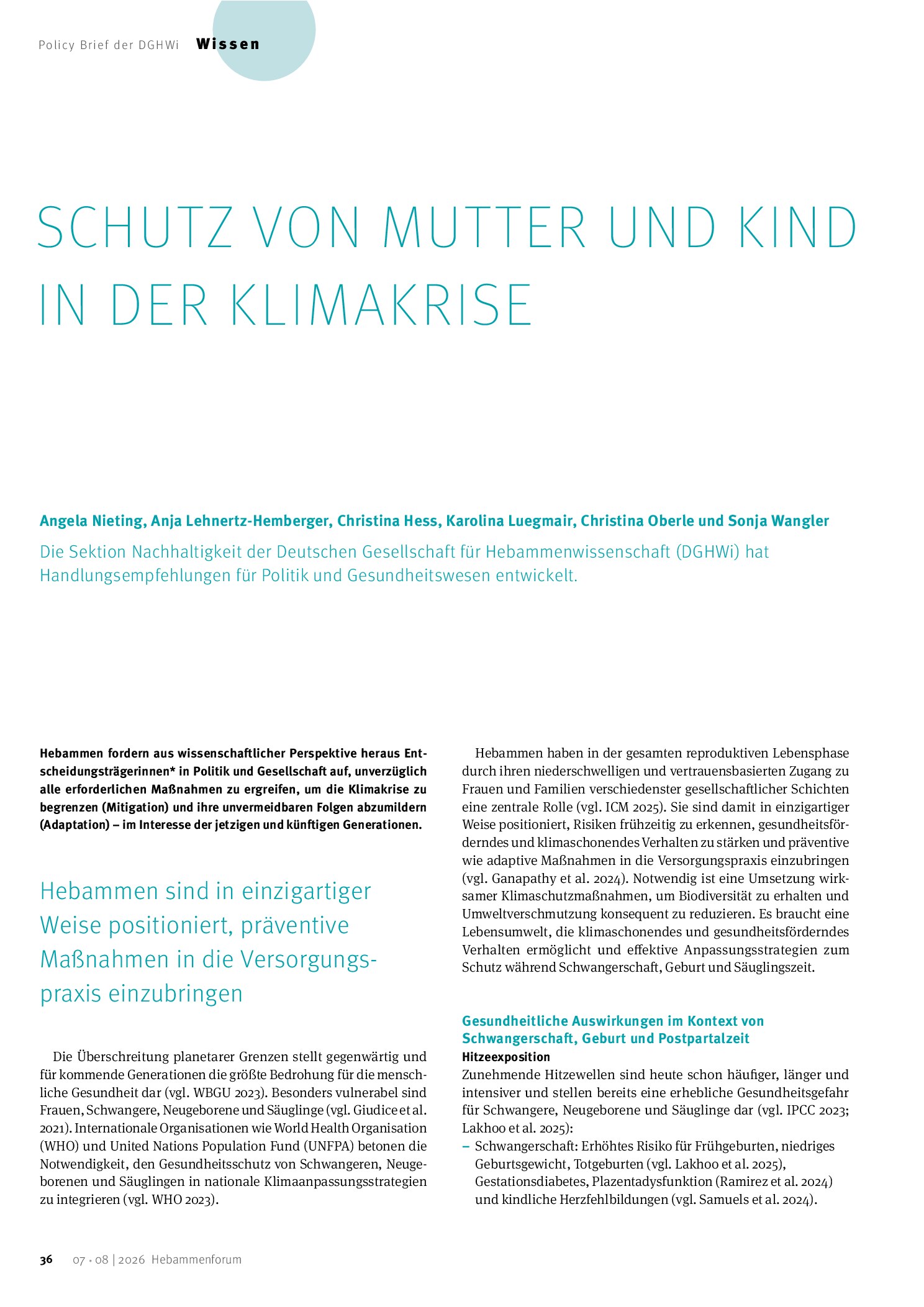 Vorschauseite 1: Schutz von Mutter und Kind in der Klimakrise