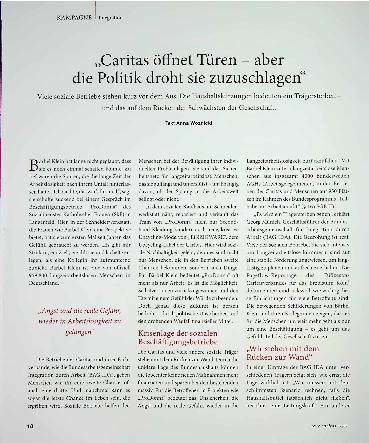 Vorschauseite 1: "Caritas öffnet Türen - aber die Politik droht sie zuzuschlagen"
