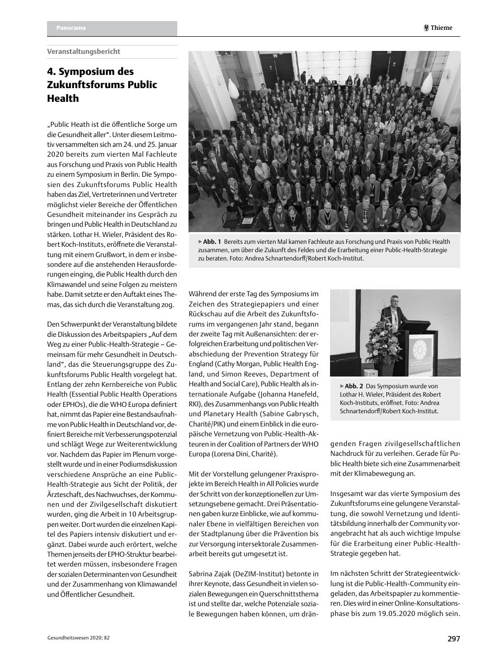 Vorschauseite 1: 4. Symposium des Zukunftforums Public Health