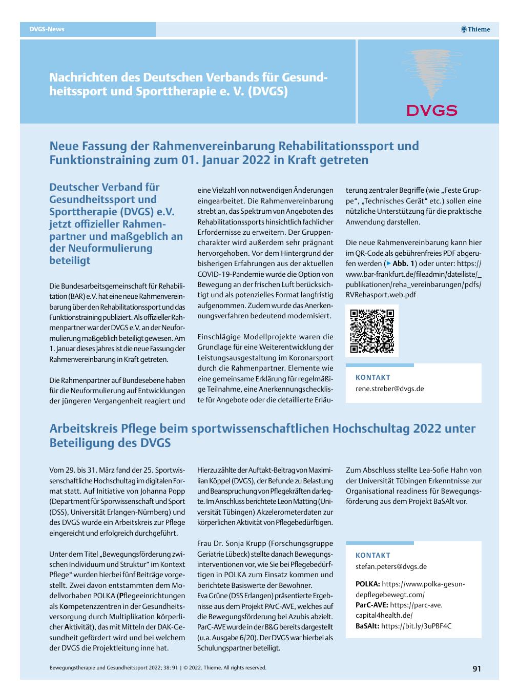Vorschauseite 1: Nachrichten des Deutschen Verbandes für Gesundheitssport und Sporttherapie e. V. (DVGS)