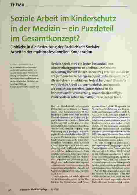 Vorschauseite 1: Soziale Arbeit im Kinderschutz in der Medizin - ein Puzzleteil im Gesamtkonzept? Einblicke in die Bedeutung der Fachlichkeit Sozialer Arbeit in der multiprofessionellen Kooperation