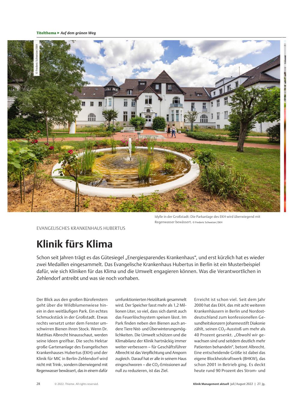 Vorschauseite 1: Evangelisches Krankenhaus Hubertus: Klinik fürs Klima