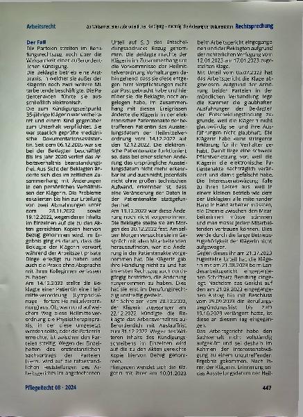 Vorschauseite 2: Zur Wirksamkeit einer außerordentlichen Kündigung - nachträgliche Änderung der Dokumentation