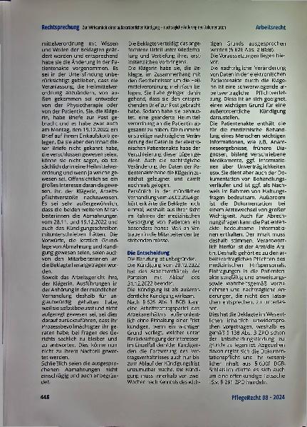 Vorschauseite 3: Zur Wirksamkeit einer außerordentlichen Kündigung - nachträgliche Änderung der Dokumentation