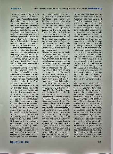 Vorschauseite 4: Zur Wirksamkeit einer außerordentlichen Kündigung - nachträgliche Änderung der Dokumentation