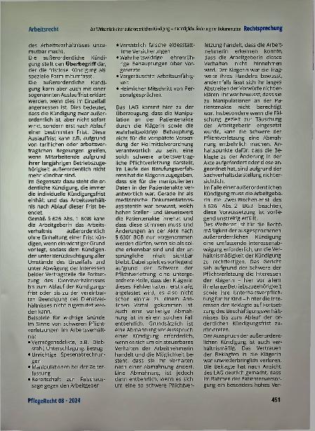 Vorschauseite 6: Zur Wirksamkeit einer außerordentlichen Kündigung - nachträgliche Änderung der Dokumentation