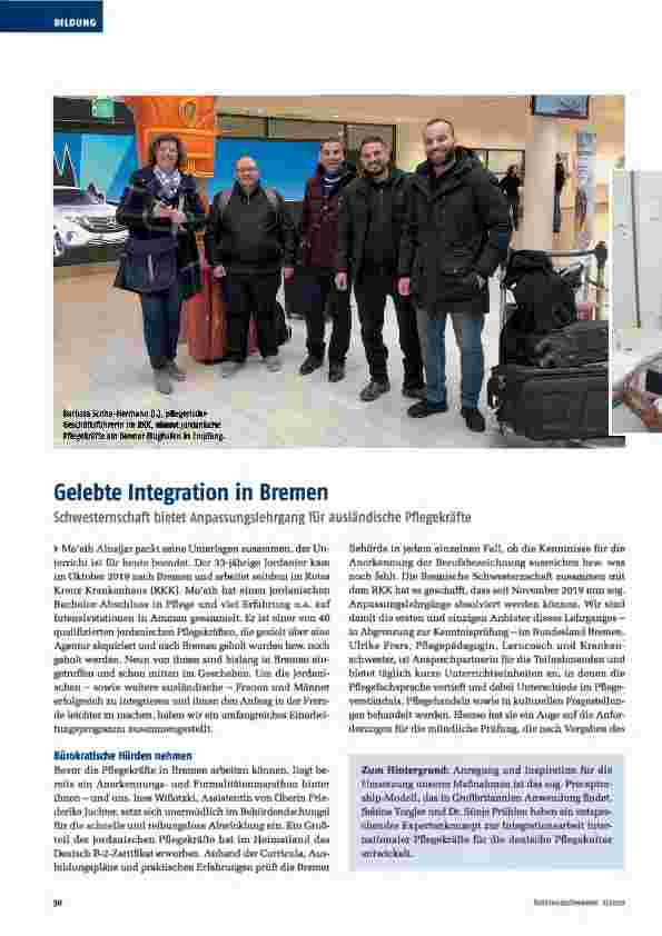 Vorschauseite 1: Gelebte Integration in Bremen: Schwesternschaft bietet Anpassungslehrgang für ausländische Pflegekräfte.
