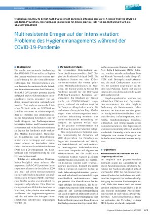 Vorschauseite 1: Multiresistente Erreger auf der Intensivstation: Probleme des Hygienemanagements während der COVID-19-Pandemie