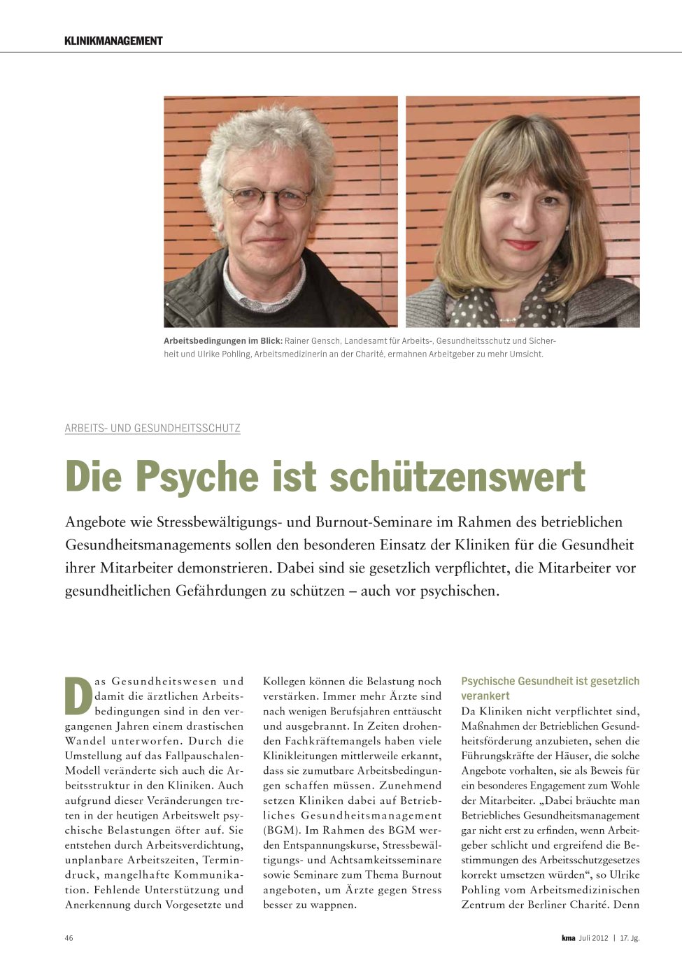 Vorschauseite 1: Die Psyche ist schützenswert