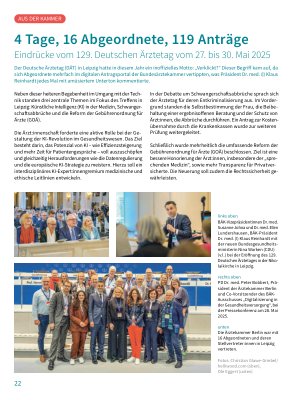 Vorschauseite 1: 4 Tage, 16 Abgeordnete, 119 Anträge Eindrücke vom 129. Deutschen Ärztetag vom 27. bis 30. Mai 2025