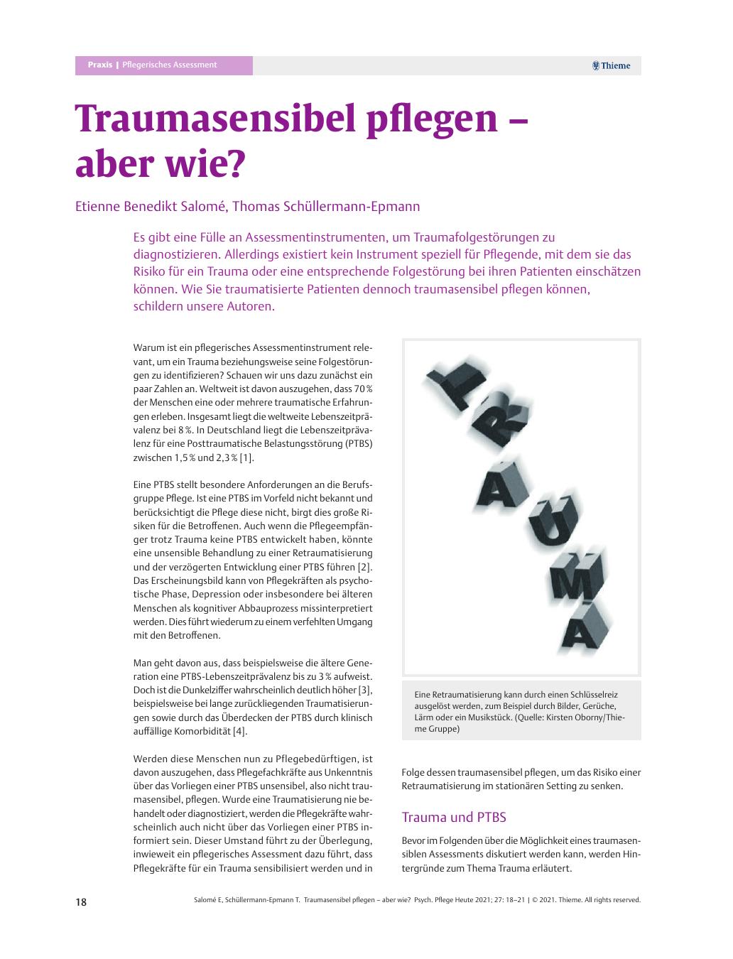 Vorschauseite 1: Traumasensibel pflegen – aber wie?