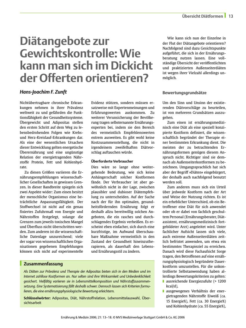 Vorschauseite 1: Diätangebote zur Gewichtskontrolle: Wie kann man sich im Dickicht der Offerten orientieren?