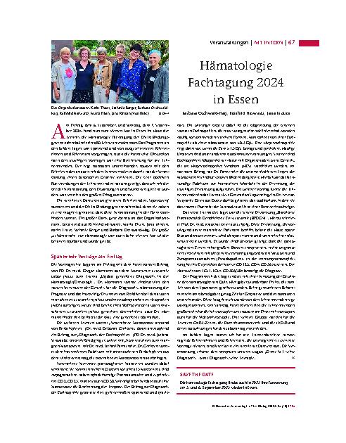 Vorschauseite 1: Hämatologie Fachtagung 2024 in Essen