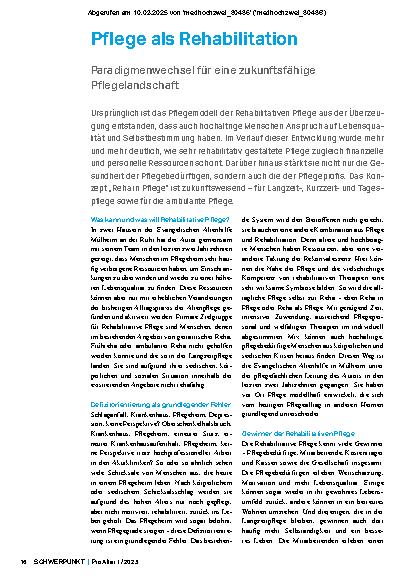 Vorschauseite 1: Pflege als Rehabilitation Paradigmenwechsel für eine zukunftsfähige Pflegelandschaft