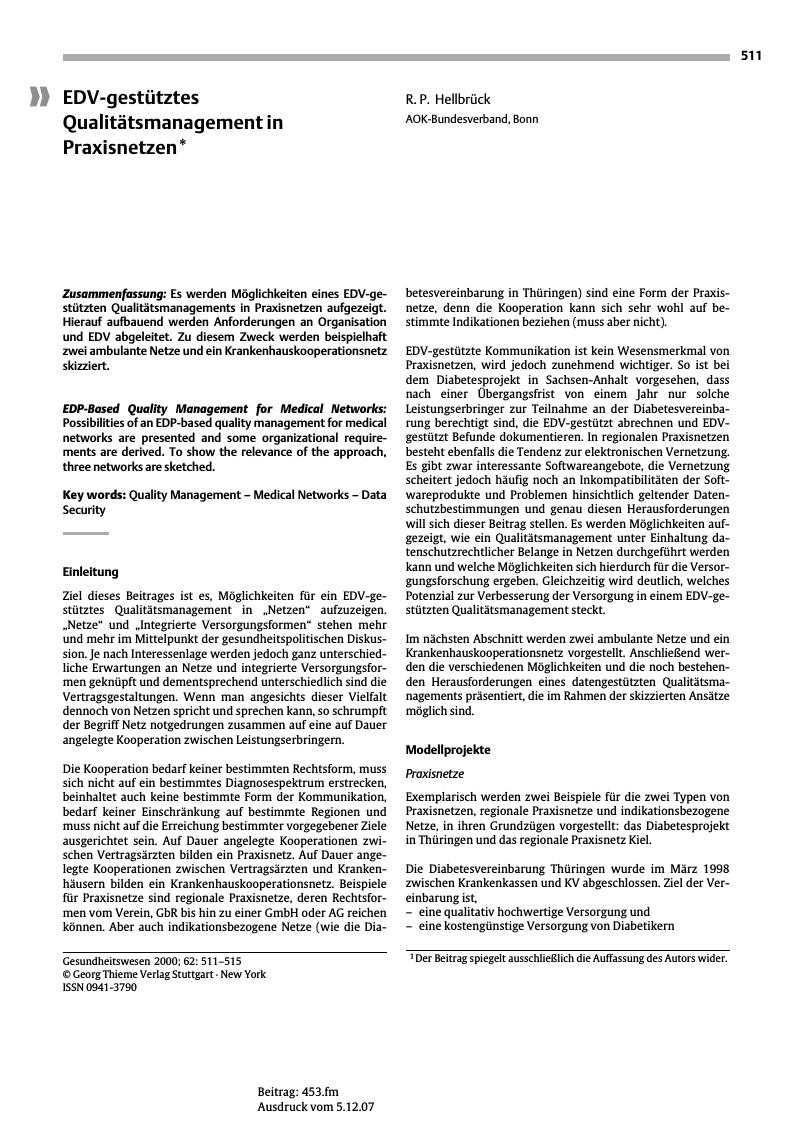 Vorschauseite 1: EDV-gestütztes Qualitätsmanagement in Praxisnetzen*