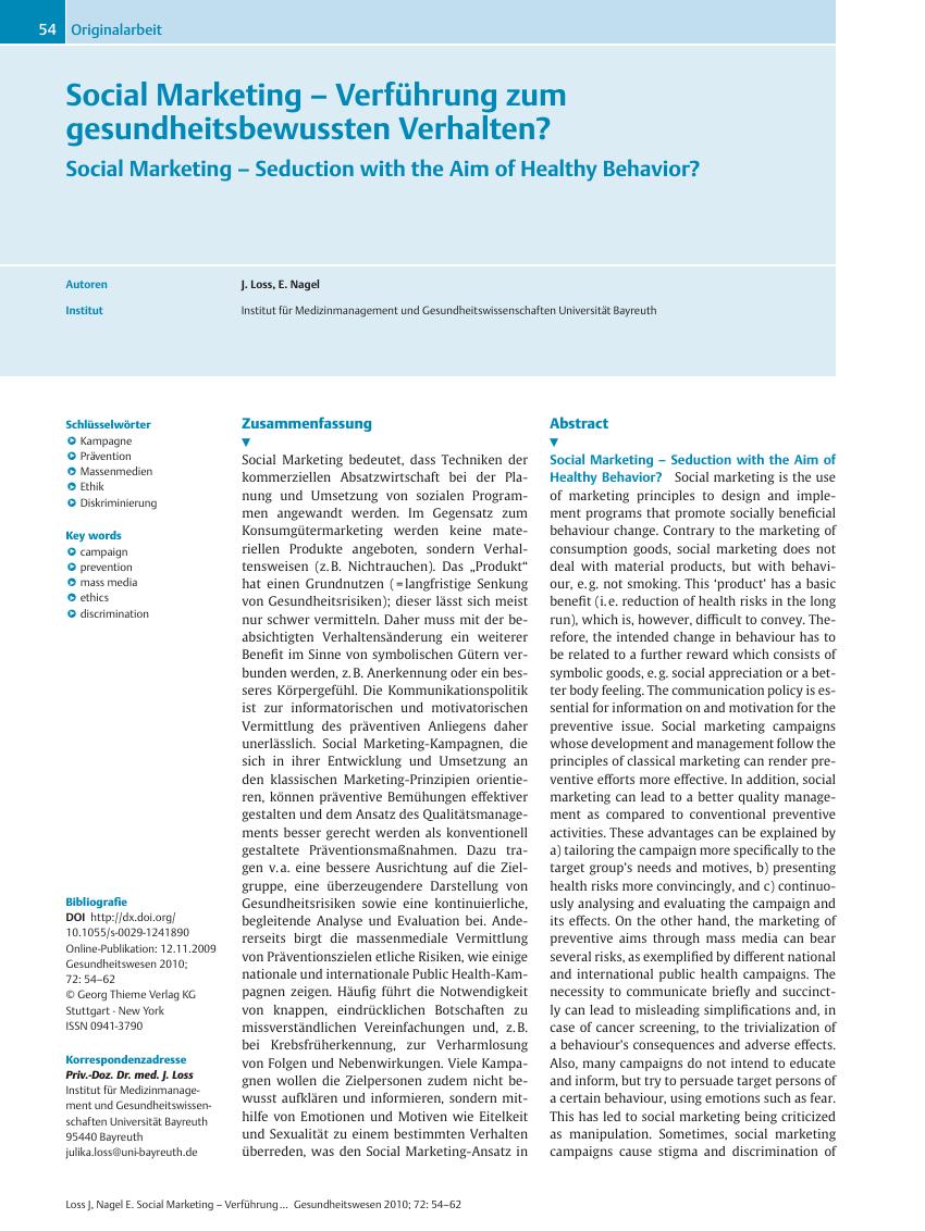 Vorschauseite 1: Social Marketing – Verführung zum gesundheitsbewussten Verhalten?