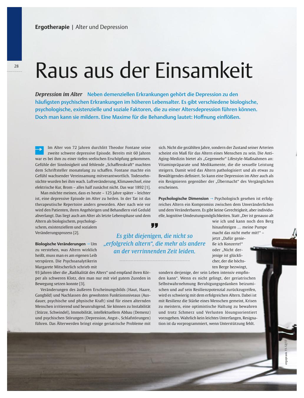 Vorschauseite 1: Depression im Alter ? Raus aus der Einsamkeit