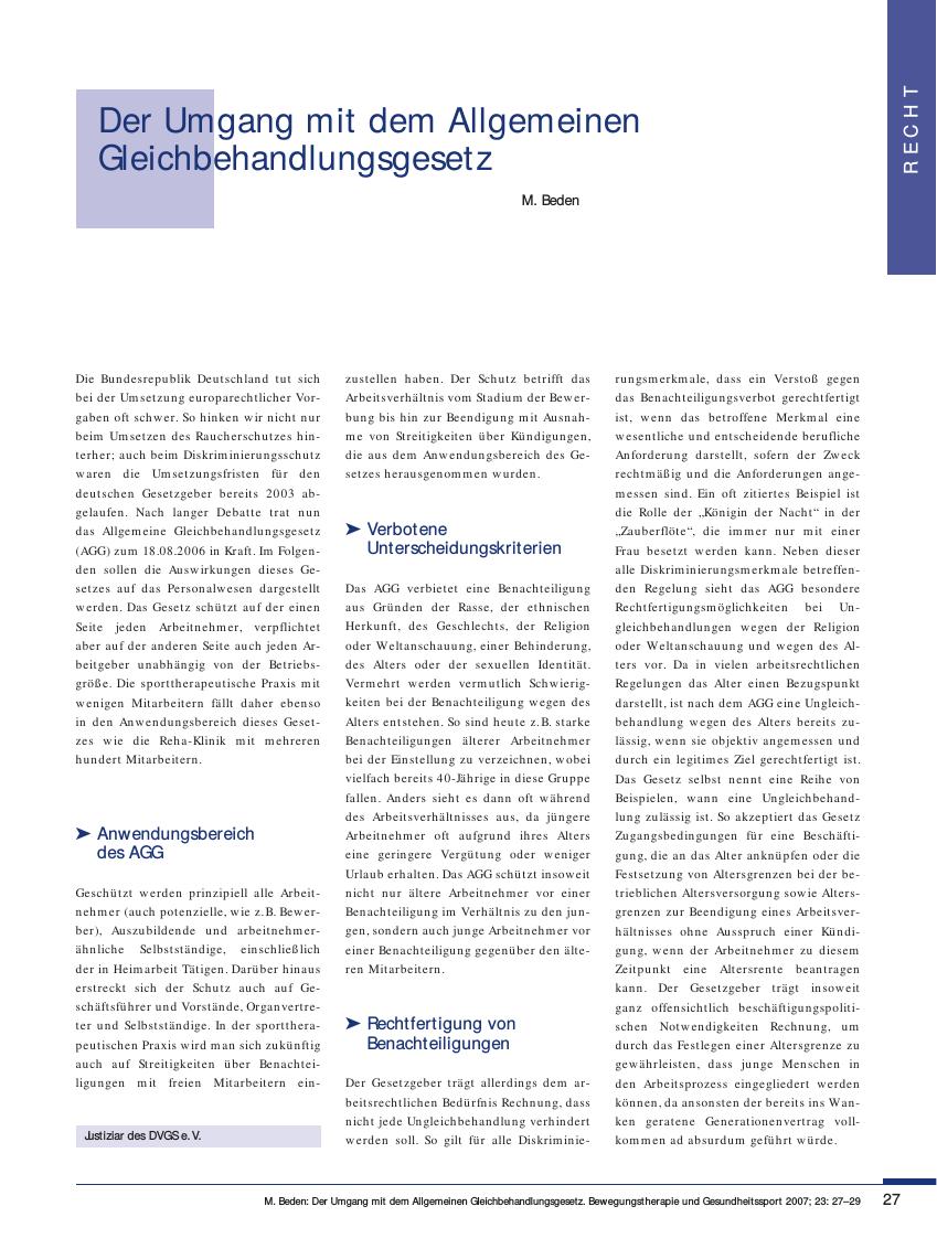 Vorschauseite 1: Der Umgang mit dem Allgemeinen Gleichbehandlungsgesetz