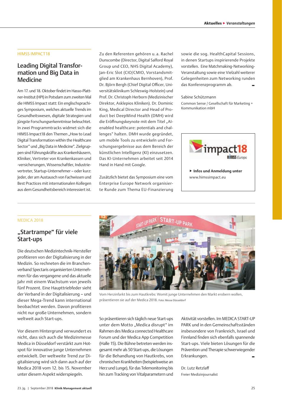 Vorschauseite 1: Medica 2018: „Startrampe“ für viele Start-ups