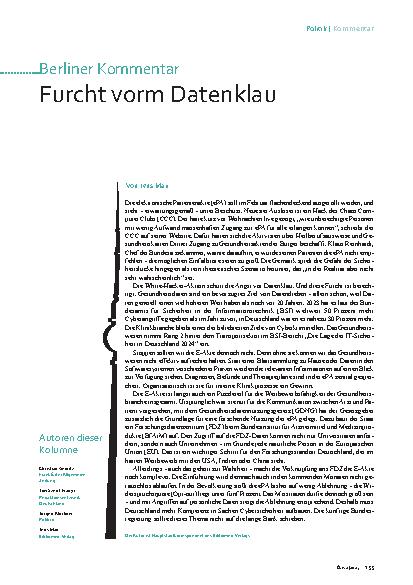 Vorschauseite 1: Furcht vorm Datenklau