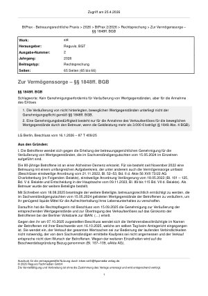 Vorschauseite 1: Zur Vermögenssorge