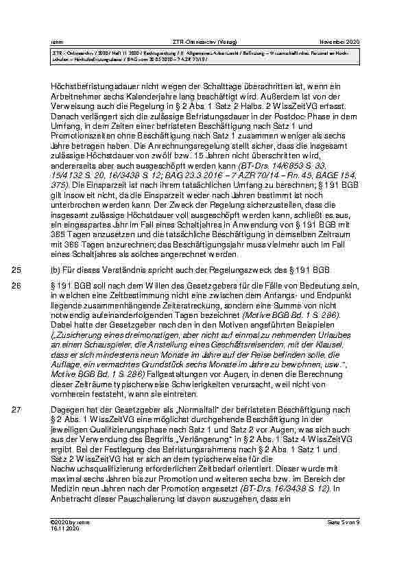 Vorschauseite 5: BAG vom 20.05.2020 – 7 AZR 72/19 Urteil des Bundesarbeitsgerichts vom 20.05.2020 – 7 AZR 72/19 WissZeitVG (in der bis zum 16. März 2016 geltenden Fassung) § 2 Abs. 1, Abs. 3; BGB…