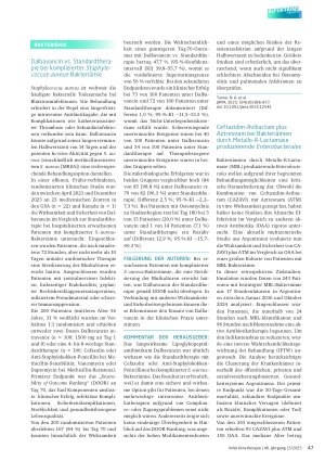 Vorschauseite 1: Dalbavancin vs. Standardtherapie bei komplizierter Staphylococcus-aureus-Bakteriämie