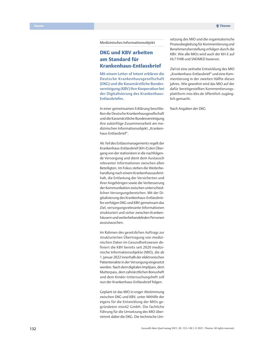 Vorschauseite 1: DKG und KBV arbeiten an Standard für Krankenhaus-Entlassbrief.