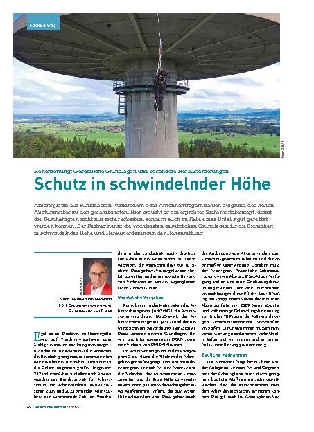 Vorschauseite 1: Höhenrettung: Gesetzliche Grundlagen und besondere Herausforderungen Schutz in schwindelnder Höhe