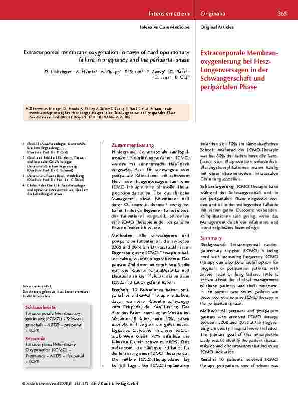 Vorschauseite 1: Extrakorporale Membranoxygenierung bei Herz-Lungen-Versagen in der Schwangerschaft und peripartalen Phase