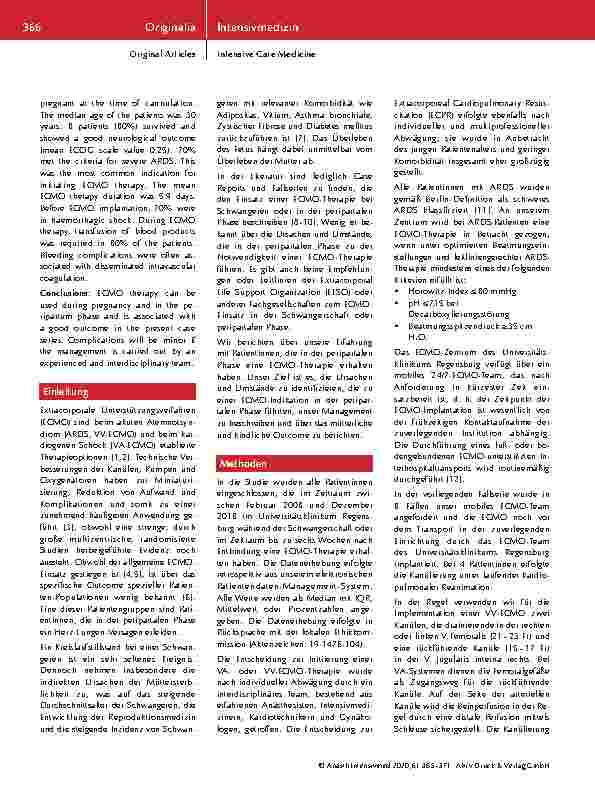 Vorschauseite 2: Extrakorporale Membranoxygenierung bei Herz-Lungen-Versagen in der Schwangerschaft und peripartalen Phase