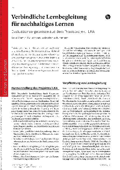 Vorschauseite 1: Verbindliche Lernbegleitung für nachhaltiges Lernen: Evaluationsergebnisse aus dem Praxisprojekt ILKA
