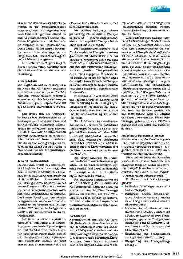 Vorschauseite 6: Einführung von Antibiotic Stewardship-Maßnahmen in einem deutschen 400-Betten-Krankenhaus – erste Ergebnisse
